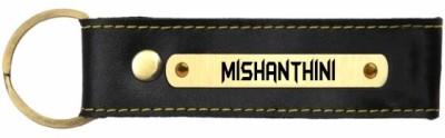 SY Gifts Mishanthini Name Black Leather Keychain Key Chain