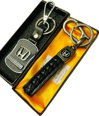 GKM Honda Car design metal hook stripped pack of two keychain for car Key Chain