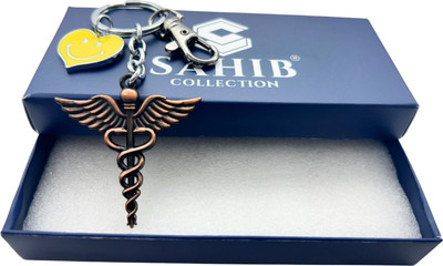 Sahib Collection Doctor Symbol Patti Copper with Yellow Heart Smiley & Black Hook Pack of 1 Key Chain