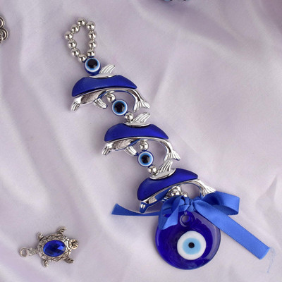Satvik Feng Shui Vastu Evil Eye Wall Hanging with Silver Fish for Good Luck Key Chain