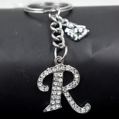 AFH ALPHABET R LETTER METAL MAHA GANPATI CHARM PROTECTIVE KEYCHAIN FOR CAR, BIKE Key Chain