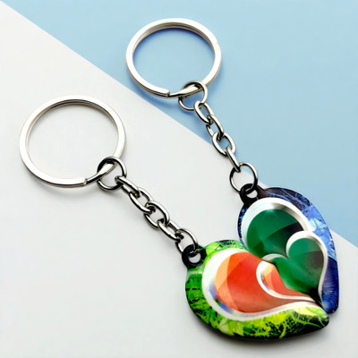swagtreg Colorful Heart Couple Keychain Set | 2-Piece Heart Love Keyrings for Gifts Key Chain