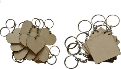 Ecomology Pack of 20 (10Square & 10Heart) 2 Shapes Key Chains with Ring (50 x 50) mm Key Chain