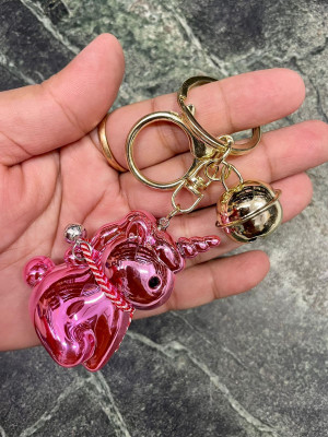 KYOP Cute 3D Unicorn Keychain With Bell(Mehroon) Key Chain