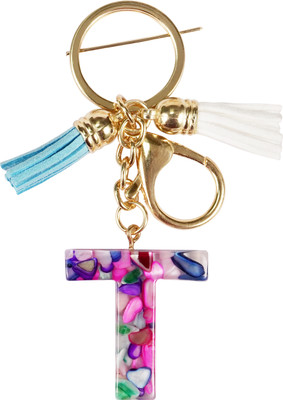 CRAFT STUDIO Mix Stone Resin Alphabet T Initial letter keychain for Boys & Girls Key Chain
