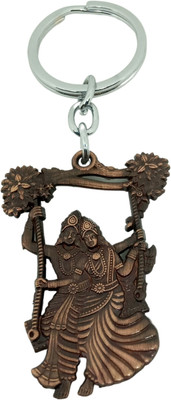 ChalleWale Shree Radha Krishna Swing Keychain with Copper Finish Intricate Floral Design Key Chain