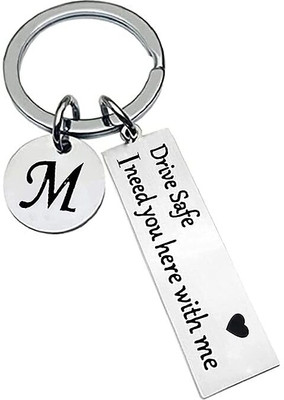 MOHIT CRAFT M latter Drive Safe Keychain Gifts for Boyfriend Couple Husband Dad Birthday Key Chain