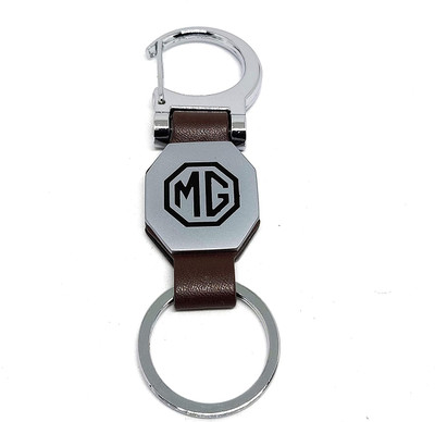 petaluma Brown & Silver Metal Keychain For Car With Keyring MG Leather Strap Pack Of 1 Key Chain