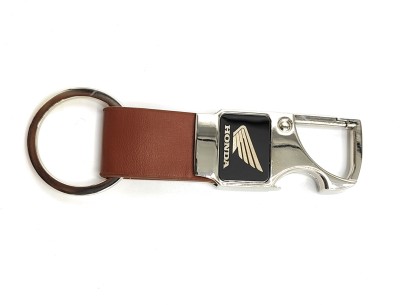 Jdp Novelty Metal Leather Opner Keychain for Honda Bikes Brown Colour Key Chain