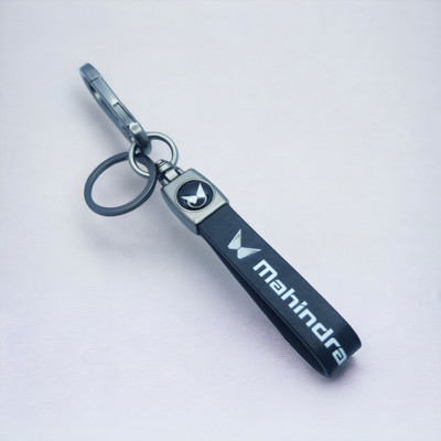 OHZEN M-Mahindra Car Logo Leather-Metallic Locking Key Chain
