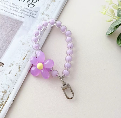 Baby Dino Mobile Phone Chain Korean INS Style Macaron Color Hand Beaded Flower Bracelet Key Chain