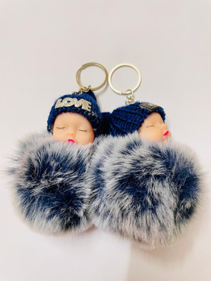 GKM Sleeping Baby Doll cute soft fur toy combo set keychain for girls Key Chain