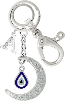 MGP FASHION Moon With Evil Eye Pendant Locking Hook Alphabet Stone A Key Chain