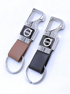 Jdp Novelty 2 pcs Set of Leather Metal Opner Keychain for volvo Car Key Chain