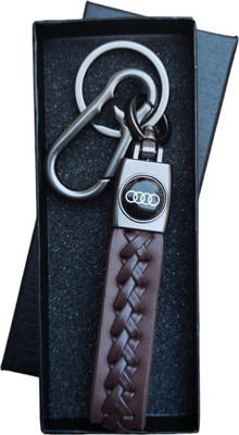 JNV Brown Leather Keychain Compatible With Audi A4 | A6 | Q3 | Q5 | Q7 Car Key Chain
