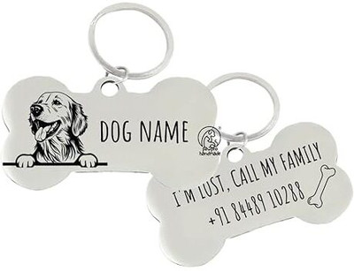 Sanvi Stainless Personalized Dog Name Tag | Bone Shape Pet ID Tag with Custom Engraving Key Chain