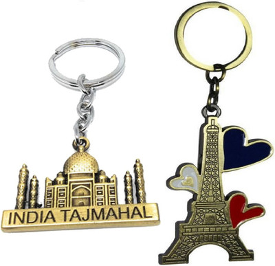 kd collections COMBO Metallic Taj Mahal & Paris Eiffel Tower Shaped Metal Keychain & Keyring Key Chain