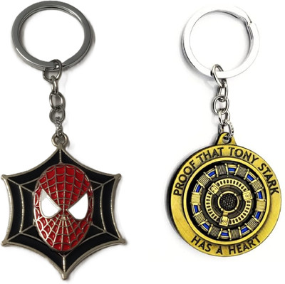 Mistazzo Spiderman face & Tony Stark Hear Arc Reactor Revolving Metal Keychains Pack Of 2 Key Chain