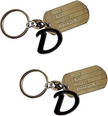 Newview 2 English Alphabet Letter D Silver Black Metal Keychain Key Chain