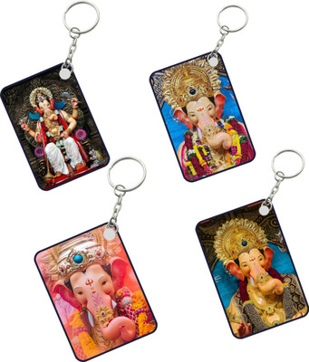 DFLEXPRINTS Lalbaugcha Raja Wooden Keychain Pack of 4 Key Chain