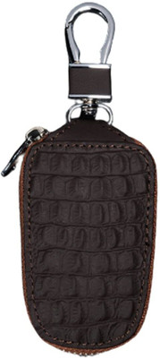 KOOSHLO Leather Car Key Case Smart Key Chain Holder Keyring Zipper Bag with Metal Hook Key Chain
