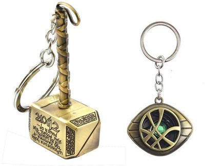ZYZTA Metal Golden Thor Hammer & Golden Doctor strange Eye Marvel keychains, Pack of 2 Key Chain