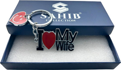 Sahib Collection I Love My Wife with Red Heart Smiley Metal Keyring Pack of 1 Key Chain