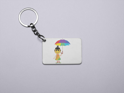 Rushaan A Young Emoji Girl with Umbrella- Printed Acrylic Keychains(Pack Of 2) Key Chain