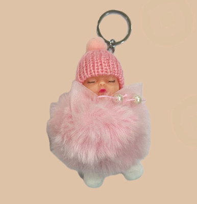 SHRI JI Cute Sleeping Baby Doll Keychain Keyring Baby PINK Key Chain