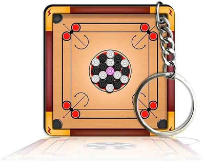 Party Gift Printed Square Keyring Keychain D - Carrom Board Set Key Chain