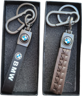 JNV Brown Leather Keychains Compatible With BMW Car | Pack Of 2 | Key Chain