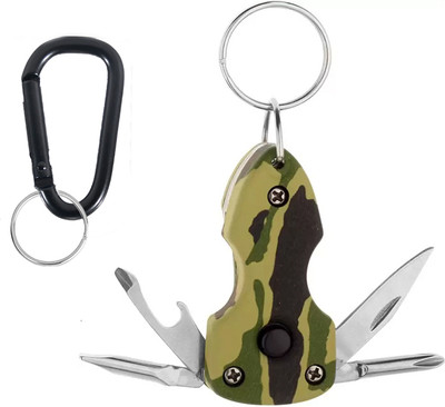 StealODeal Black Carabiner With Military Keychain with Torch, Screwdriver,Bottle Opener Key Chain