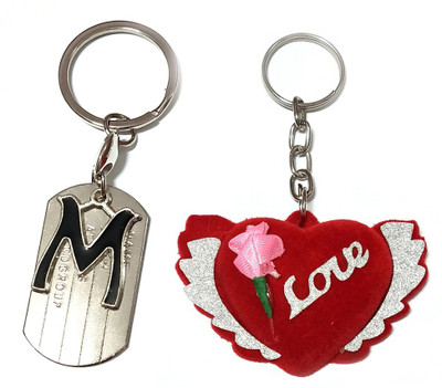 Meeko.com Alphabet M Metal with red LOVE heart key ring for Car Bike Men Women M Key Chain
