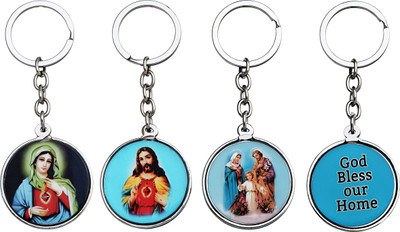 BLESSINGS Set Of 4 Double Sided Jesus Mary Holy Family Key Chain