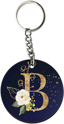 Party Gift Printed Round Keyring for Bag Wallet Purse Alphabet Letter Keychain B Key Chain