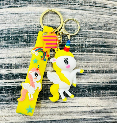 SHRI JI Rubber Flying Unicorn Keychain with Strap Yellow Key Chain