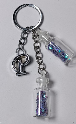 MOREL P ALPHABET METAL KEYCHAIN WITH COLORIZED SHINING STAR DRIFTING GLASS 2 BOTTLE Key Chain