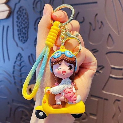 gtrp Yellow Bike Girl Cute 3D Silicon Cartoon Keychain - Cute 02 Key Chain
