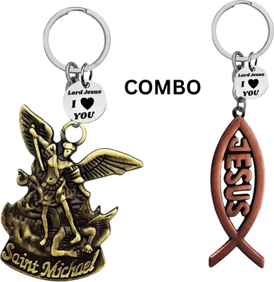 M Men Style Double-Sided Saint Michael Keychain – Jesus Fish Key Ring Medal Com648-659 Key Chain