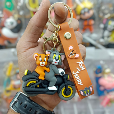 Tiny Tim Cute Cartoon Tom Jerry Riding Bike Silicone 3D Keychain with Charm Hook Keyring Key Chain