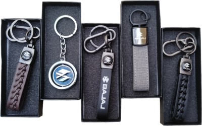 JNV Combo Of Leather And Metal Keychain Compatible With BAJAJ Bikes (Pack Of 2) Key Chain