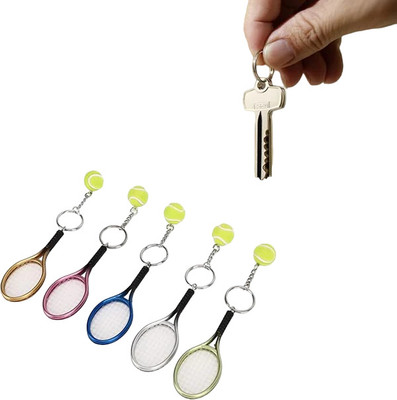 WHITE POPCORN 2 -IN-1 TENNIS METAL KEYCHAIN RANDOM COLOR PACK OF 1 Key Chain