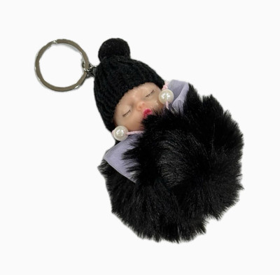 SHRI JI Cute Sleeping Baby Doll Keychain BLACK Key Chain