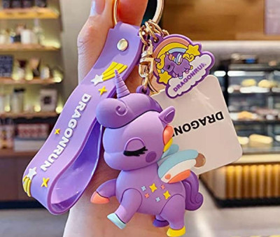 SHRI JI Rainbow Unicorn Keychain Cute 3D Keychain Unicorn Keychain (Purple) Key Chain