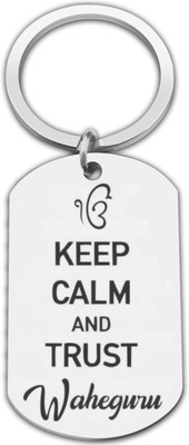 M Men Style Religious Sikh Punjabi Keep Kalm And Trust Waheguru Steel Keychain SKey20252 Key Chain