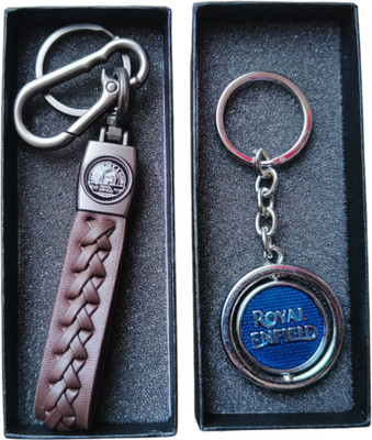 JNV Combo Of Leather With Logo Keychain Compatible With ROYAL ENFIELD ( Pack Of 2 ) Key Chain