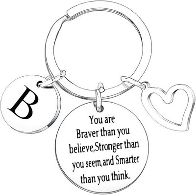 Artisans Crafted B – B Letter Motivational Keychain – Heart & Quote Charm Key Chain