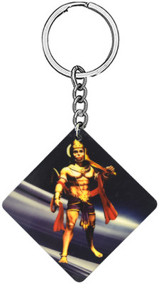 AFH Lord Mahabali Hanuman Gadhadhari Wooden Square Keychain for Men and Women Key Chain