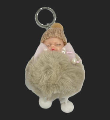 SHRI JI Cute Sleeping Baby Doll Keychain with Bow BEIGE Key Chain