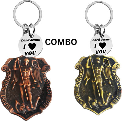 The Men Gift Double-Sided Saint Michael Keychain – Jesus Christ Key Ring Medal Com644-645 Key Chain